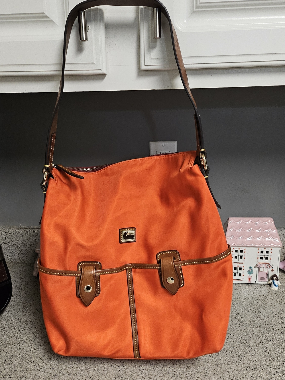 Dooney & Bourke Orange Canvas Hobo Bag with Leather Trim